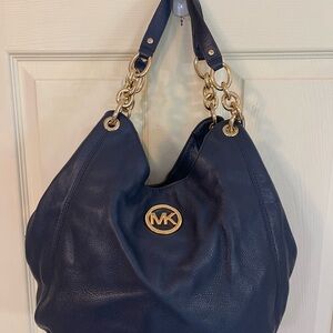 Michael Kors Navy Hobo with Gold Chain Accents